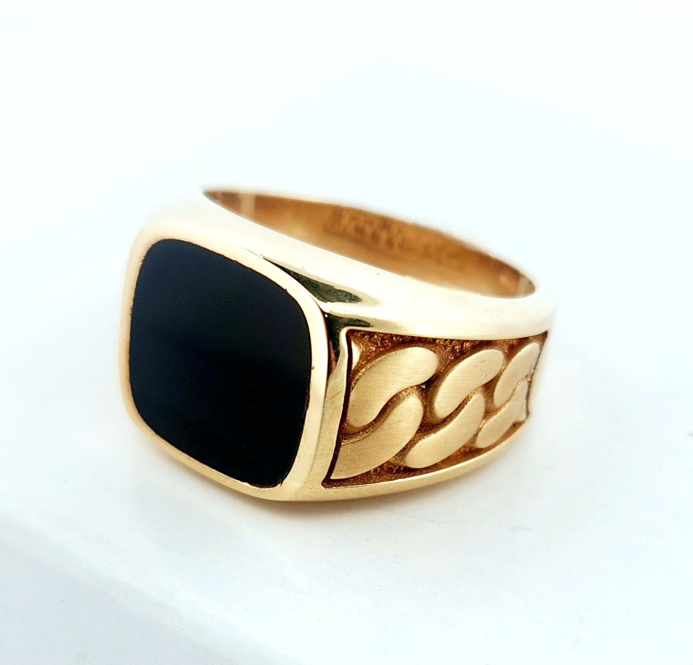 MEN'S 14k black stone cuban link ring / onix stone