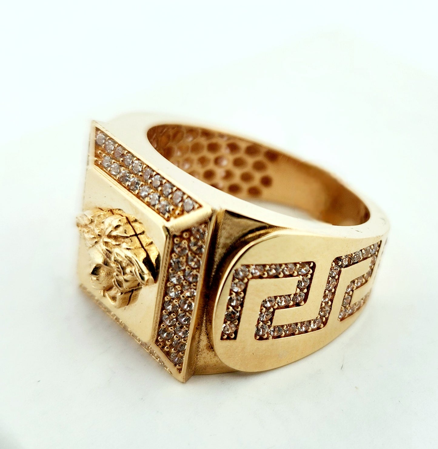 Man's 18k square medusa head ring