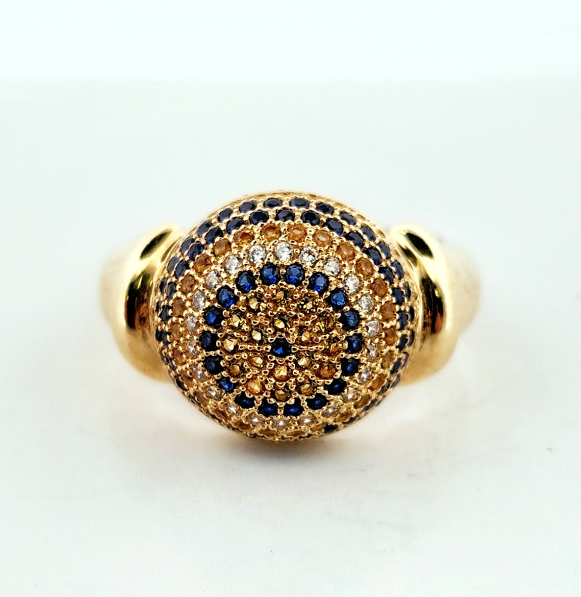 WOMAN'S 18k blue and white Stones dome ring/zircons