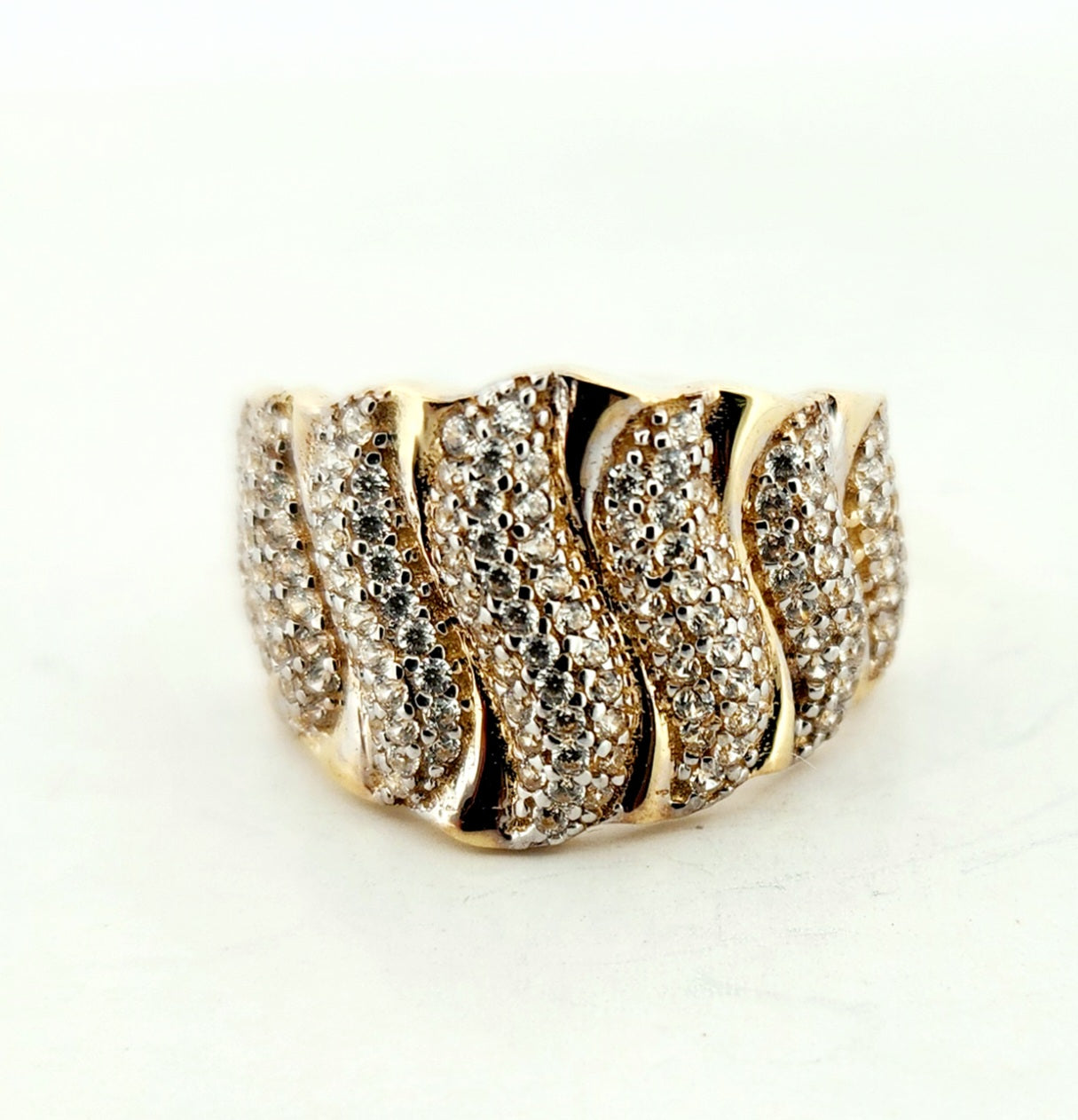 WOMAN'S 18k Wavy bands with stones ring/zircon stones