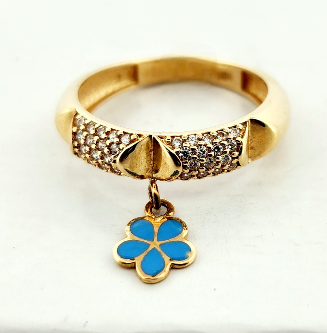 WOMAN'S 18K hanging blue flower/zircon stones