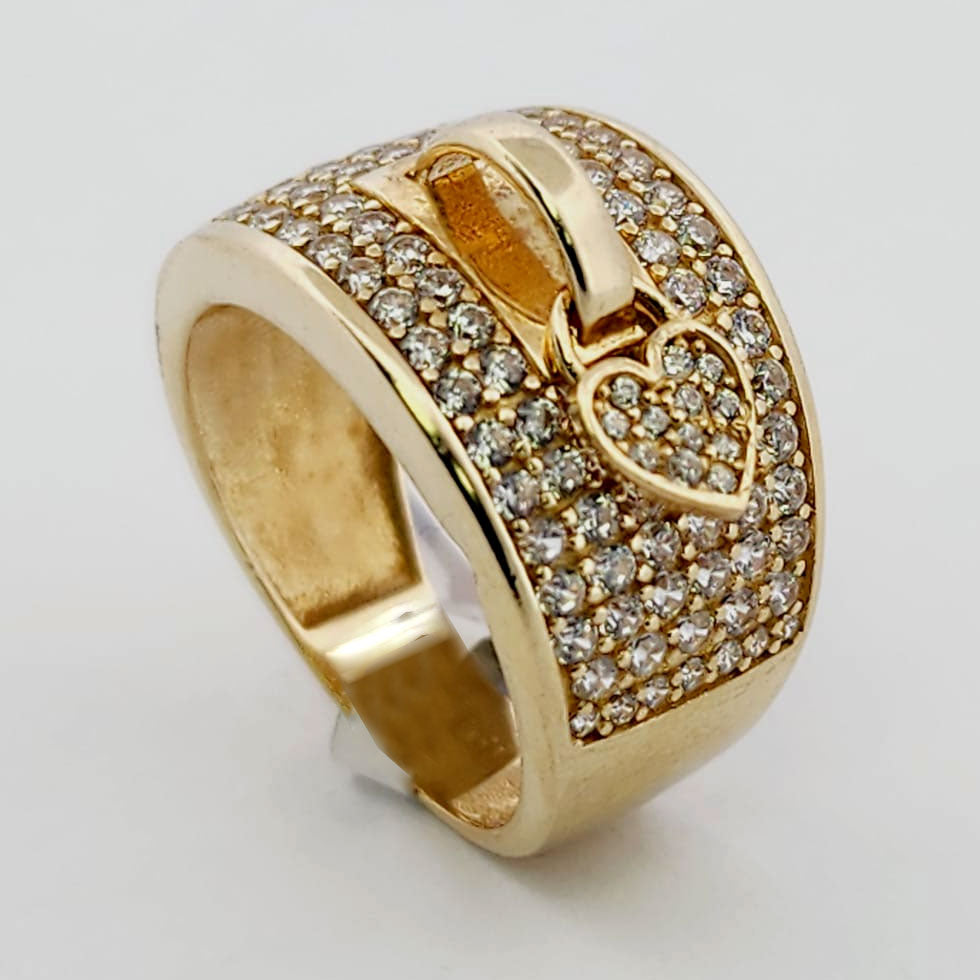 14K HEART LOCKET WOMEN RING. W/ZIRCONIUMS.