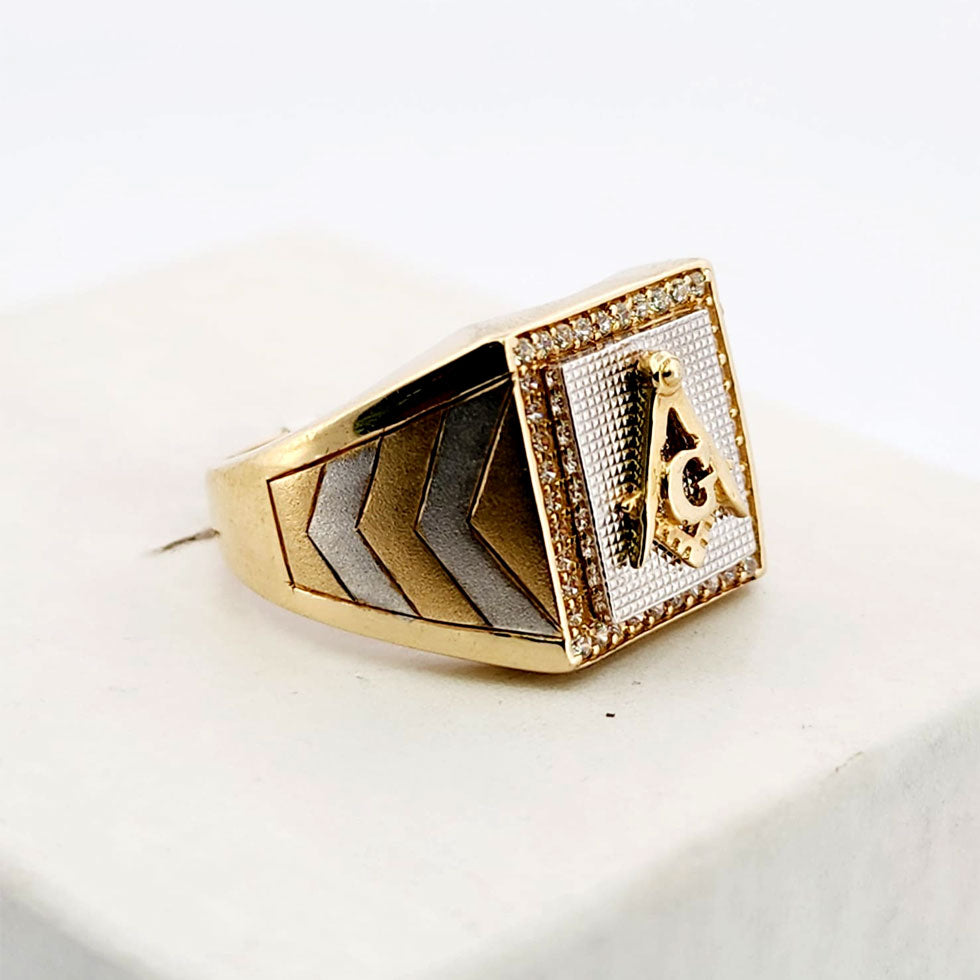MEN'S 14K MAZON RING 3 TONE White yellow and rose gold.