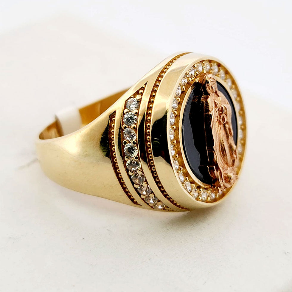 MEN'S 14K VIRGEN DE GUADALUPE WITH / ONIX & ZIRCONIUMS