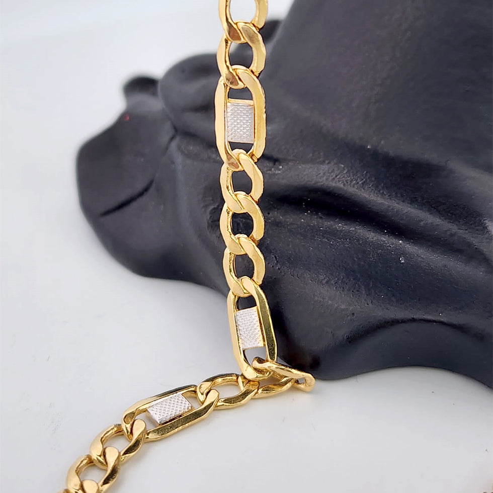 18K FIGARO CHAIN. YELLOW & WHITE GOLD