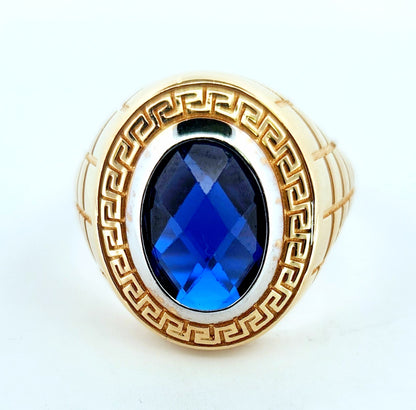 Man's 14k Circular blue stone versace ring