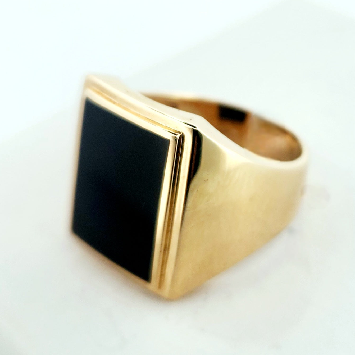 Man's 14k Rectangular black stone ring