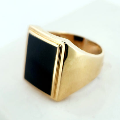 Man's 14k Rectangular black stone ring