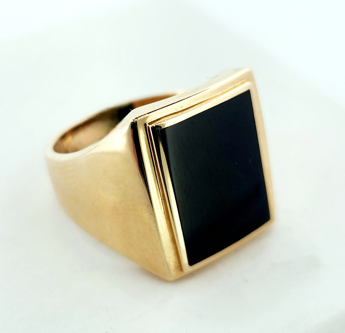 Man's 14k Rectangular black stone ring