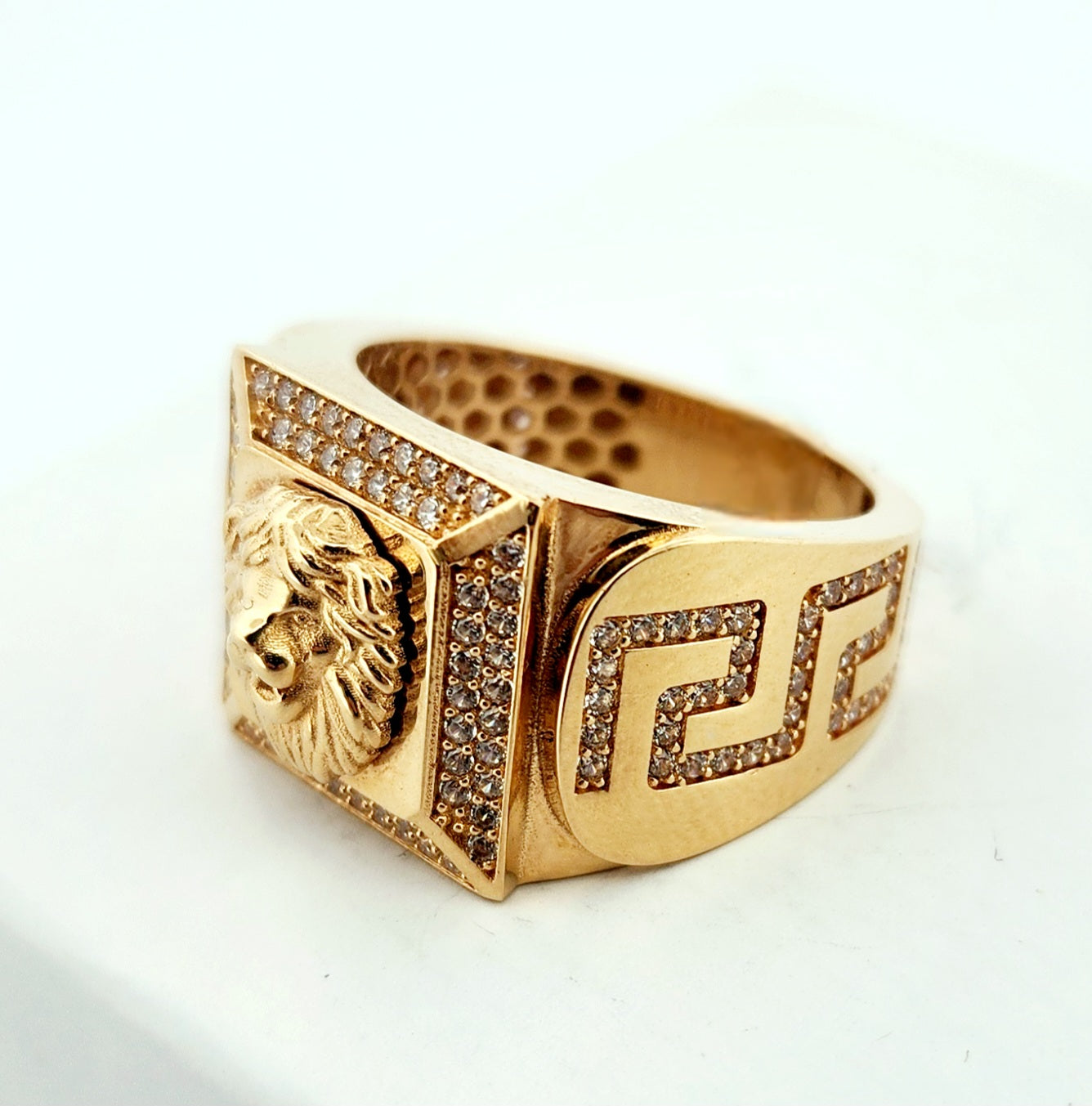 Man's 18k square medusa head ring