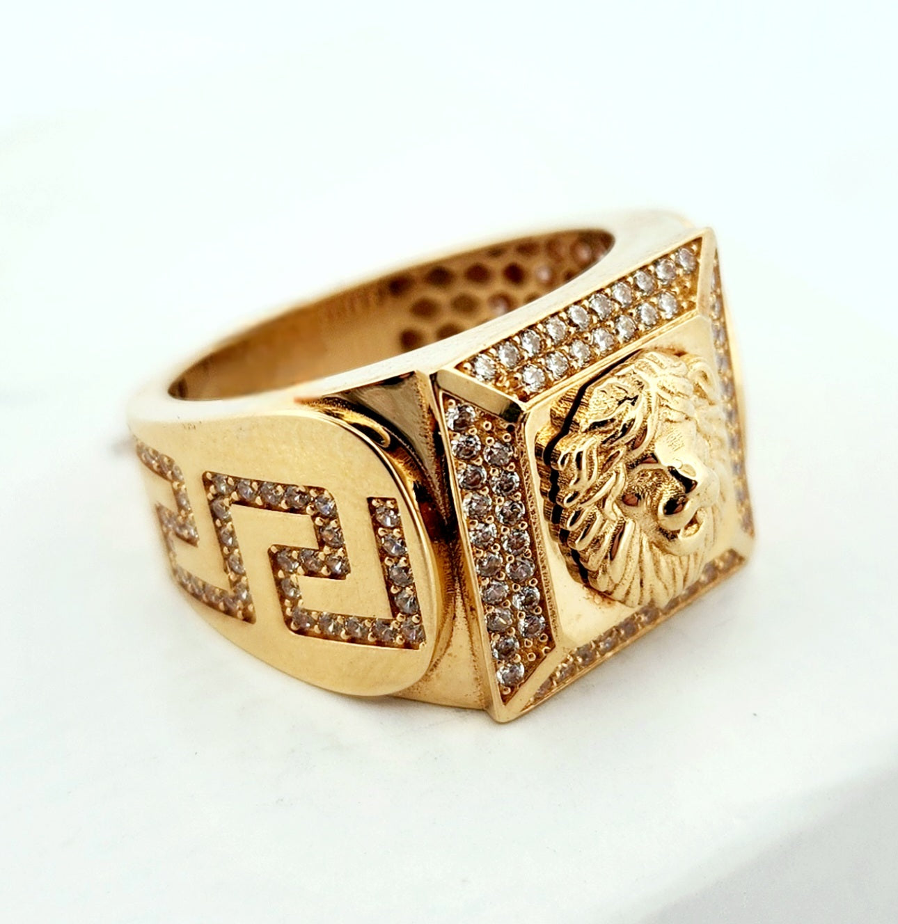 Man's 18k square medusa head ring