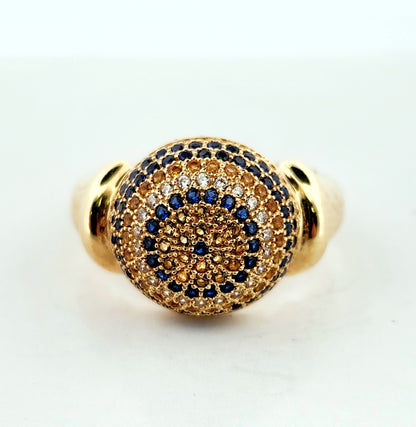 WOMAN'S 18k blue and white Stones dome ring/zircons