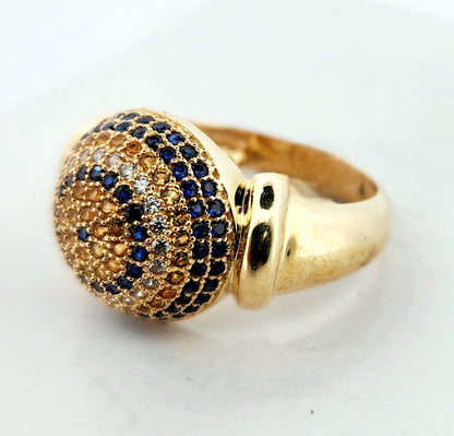 WOMAN'S 18k blue and white Stones dome ring/zircons