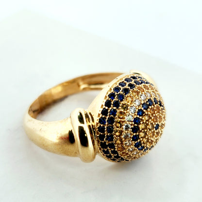 WOMAN'S 18k blue and white Stones dome ring/zircons