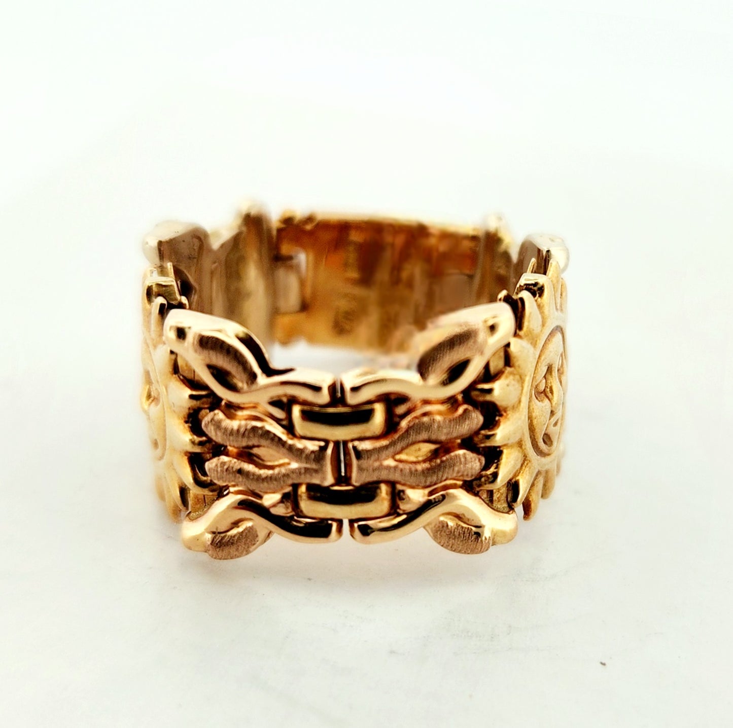 WOMAN'S 18k Sun patern articulated ring 3 color gold