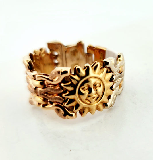 WOMAN'S 18k Sun patern articulated ring 3 color gold