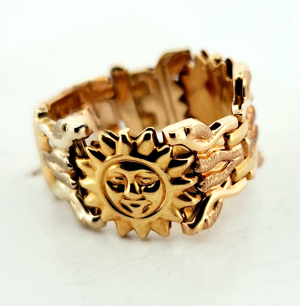 WOMAN'S 18k Sun patern articulated ring 3 color gold
