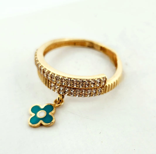 WOMAN'S 18K crossed bands with hanging green flower/zircon stones