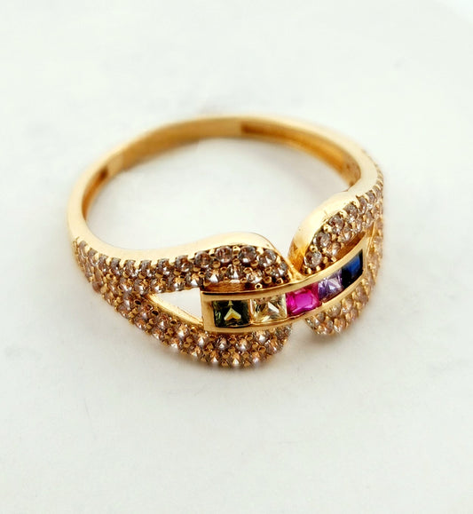 WOMAN'S 18K belt design with multicolor stone ring/zircon stones