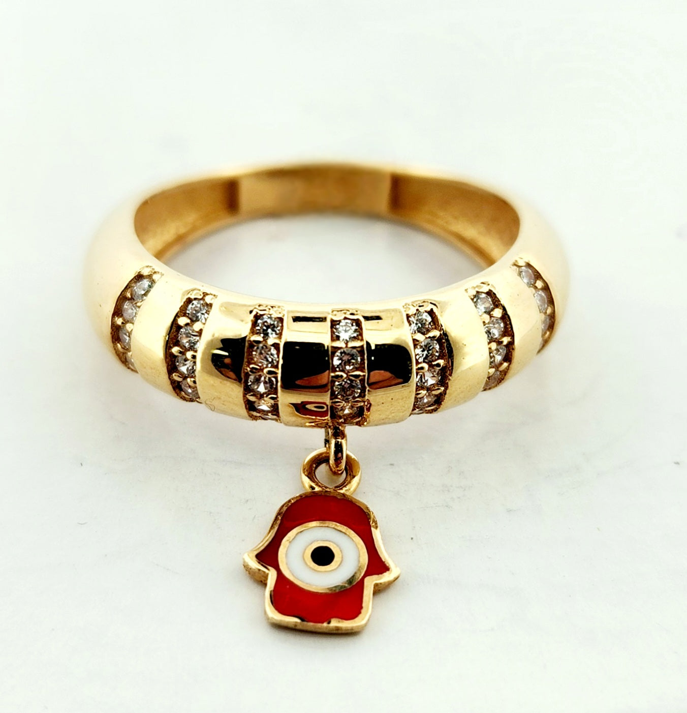 WOMAN'S 18K red hanging eye design ring/zircon stones