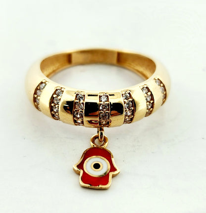 WOMAN'S 18K red hanging eye design ring/zircon stones