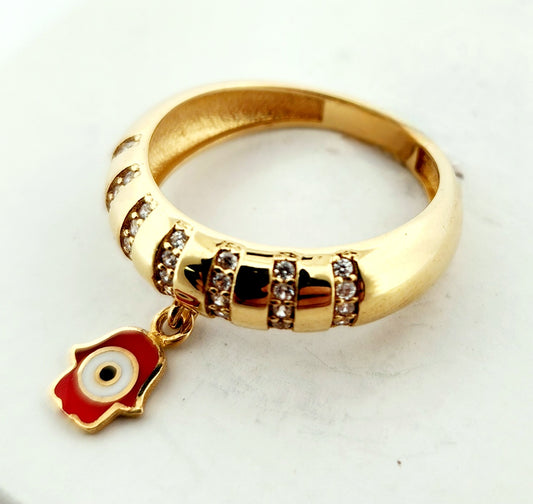 WOMAN'S 18K red hanging eye design ring/zircon stones