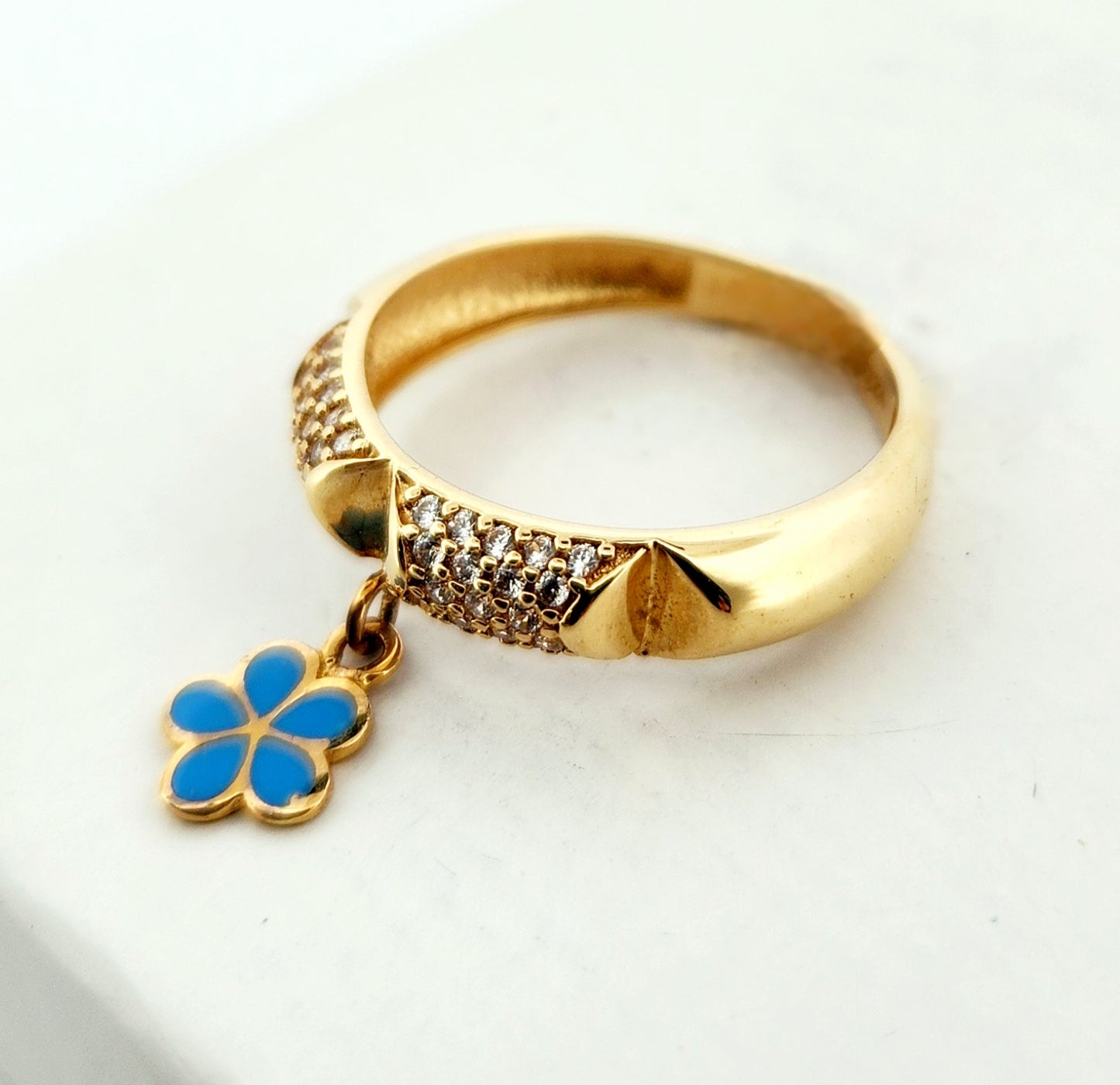 WOMAN'S 18K  hanging blue flower/zircon stones