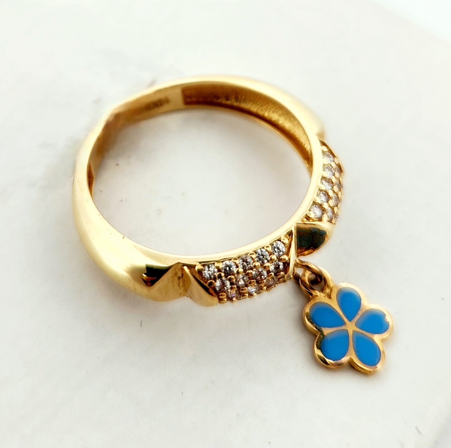 WOMAN'S 18K  hanging blue flower/zircon stones
