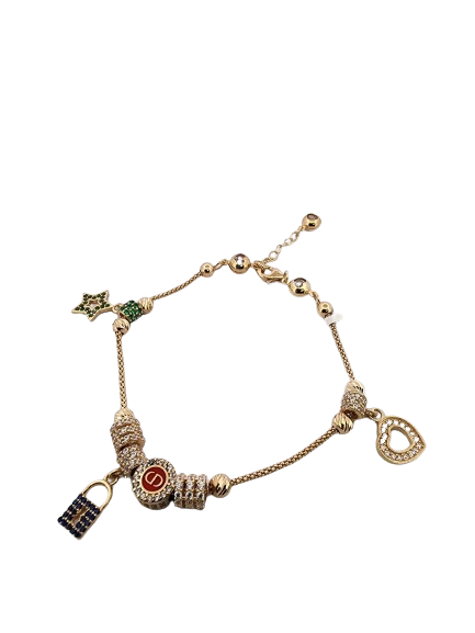 18K Women's Charm Bracelet. With zirconia.
