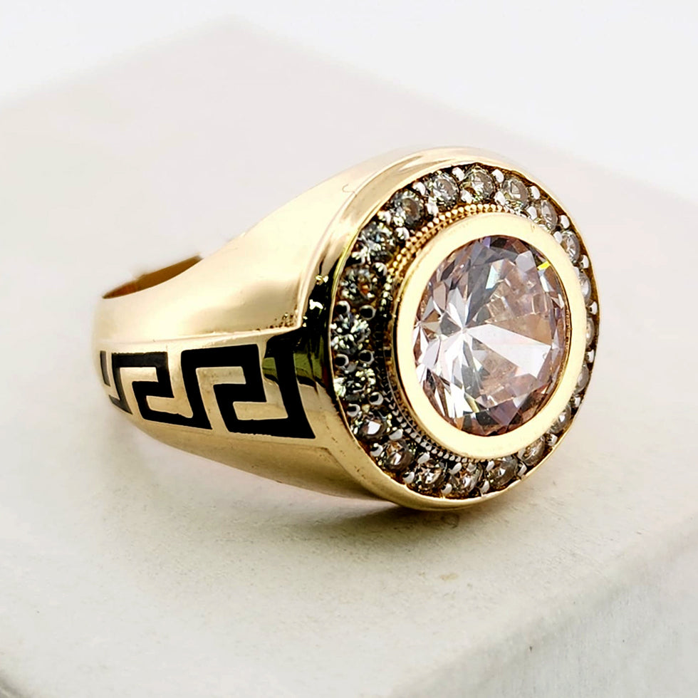 MEN'S 14K fashion ring with/ round zirconium.