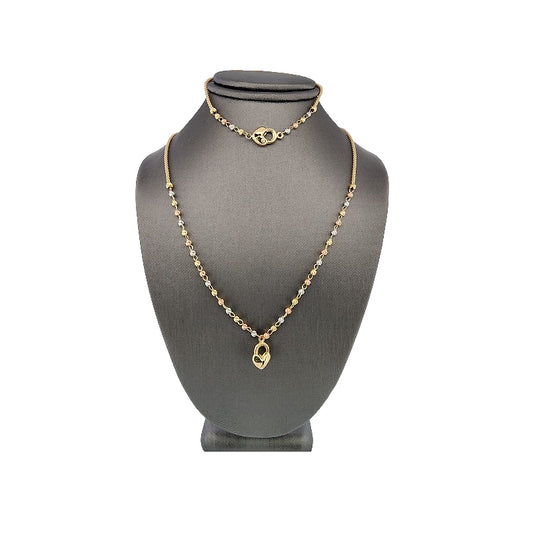 14k Heart Shape Necklace and Bracelet Set